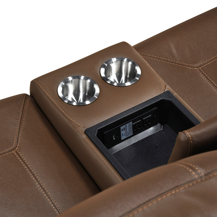 Nest Brown Double Reclining Loveseat With Center Console And Receptacles