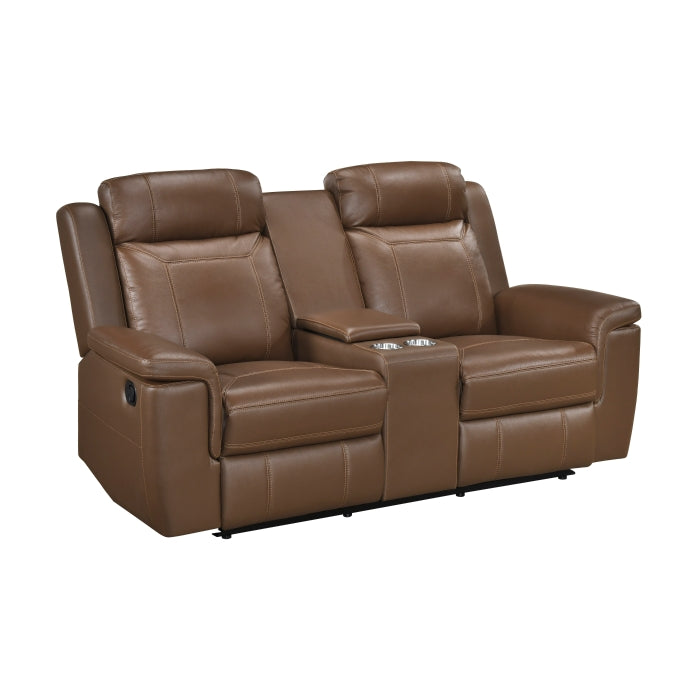 Nest Brown Double Reclining Loveseat With Center Console And Receptacles