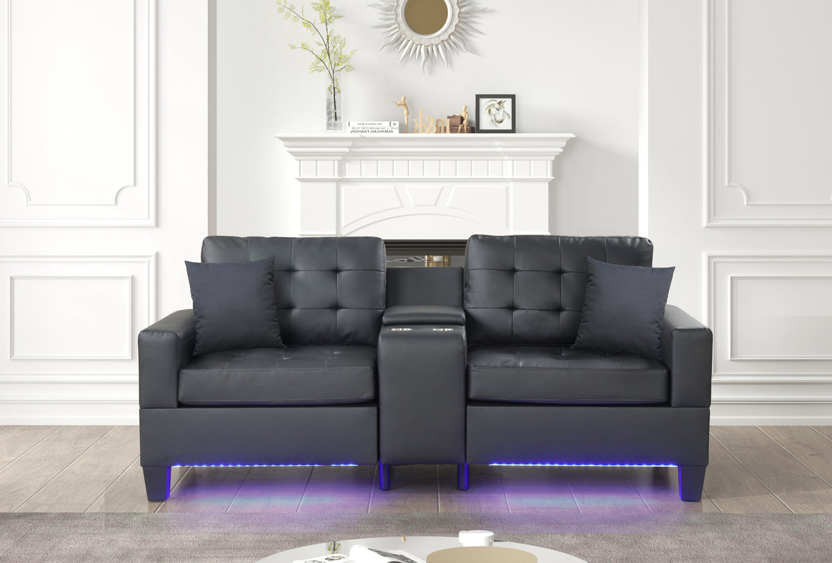 Genesis Black PU Leather Sofa & Loveseat Set