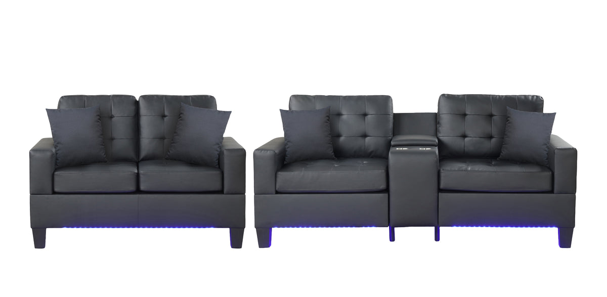Genesis Black PU Leather Sofa & Loveseat Set