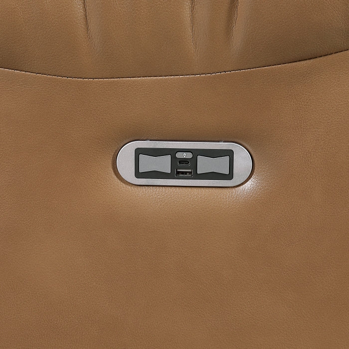 Huron Brown Power Double Reclining Sofa With Center Drop-down Cup Holders Wireless Charger Magazine Bag Led And Charging Ports