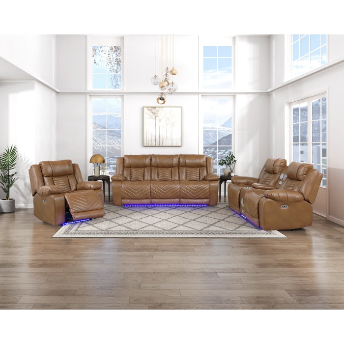 Huron Brown Power Reclining Chair With Led And Charging Ports