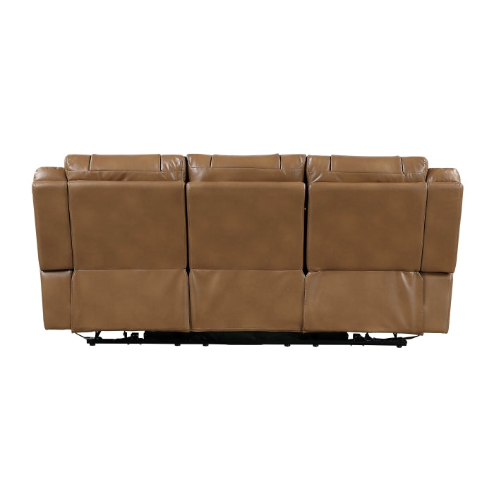 Huron Brown Power Double Reclining Sofa With Center Drop-down Cup Holders Wireless Charger Magazine Bag Led And Charging Ports