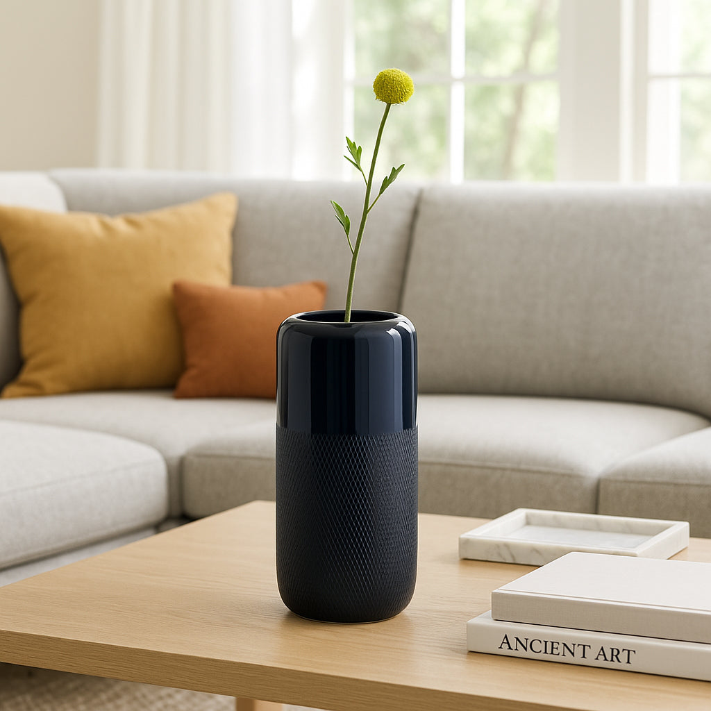 Coromar Navy Blue Small Ceramic Grooved Vase
