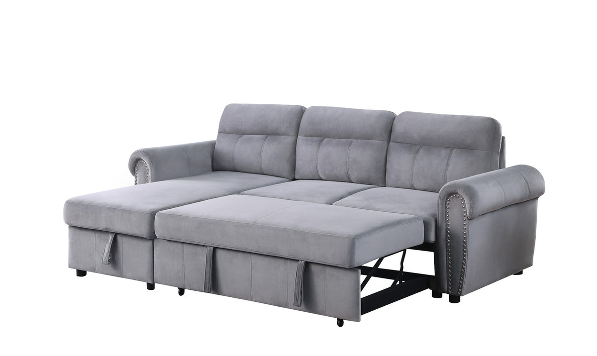 Ashton Gray 96.5"W Velvet Reversible Sleeper Sectional Sofa with Chaise