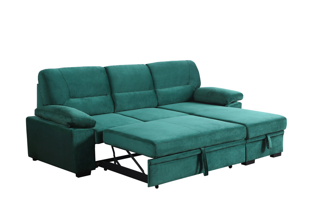 Kipling Green 97.5"W Velvet Reversible Sleeper Sectional Sofa with Chaise