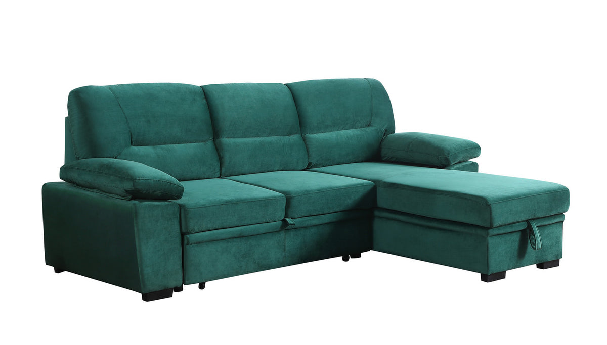Kipling Green 97.5"W Velvet Reversible Sleeper Sectional Sofa with Chaise