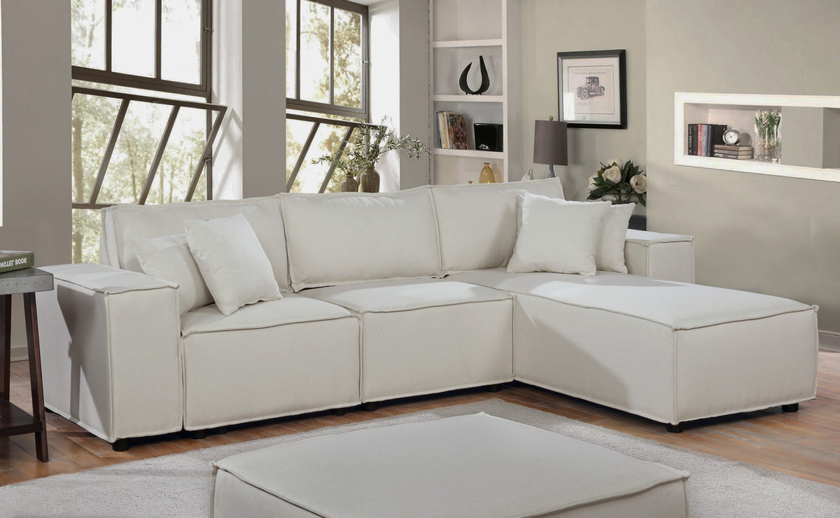 Harvey Beige 104"W Linen Sofa with Reversible Chaise