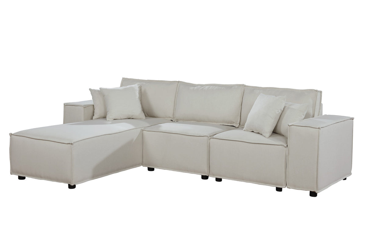 Harvey Beige 104"W Linen Sofa with Reversible Chaise
