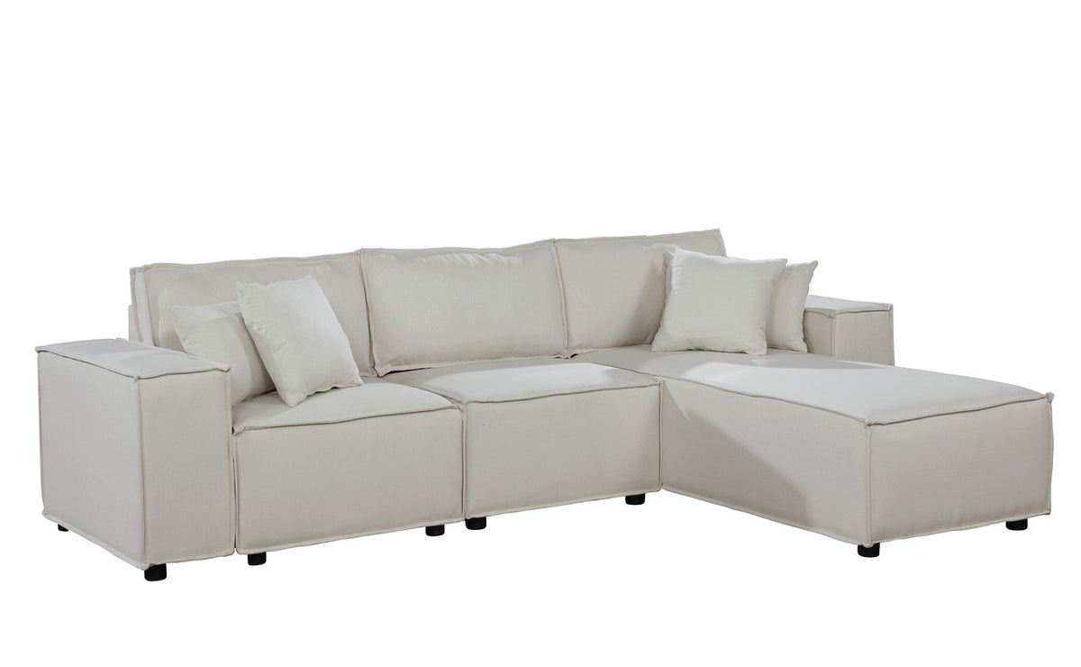 Harvey Beige 104"W Linen Sofa with Reversible Chaise