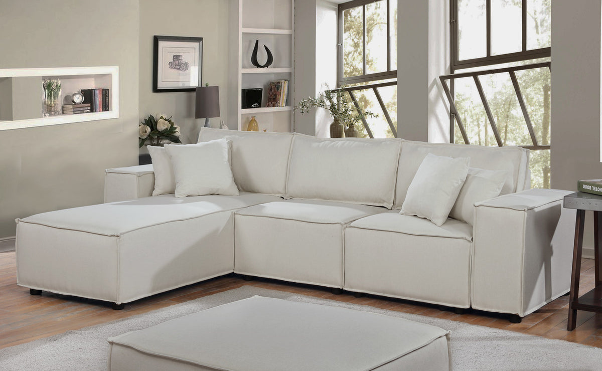 Harvey Beige 104"W Linen Sofa with Reversible Chaise