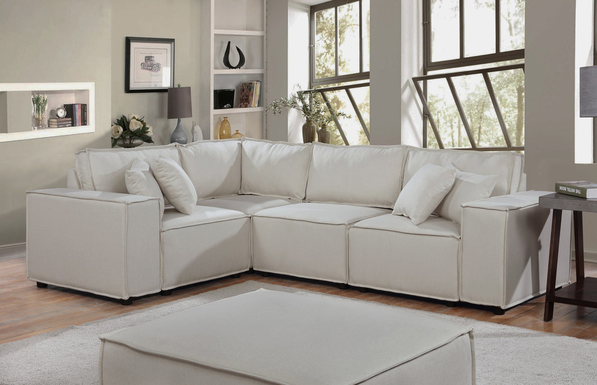 Melrose Beige 99"W Linen Modular Sectional Sofa with Ottoman