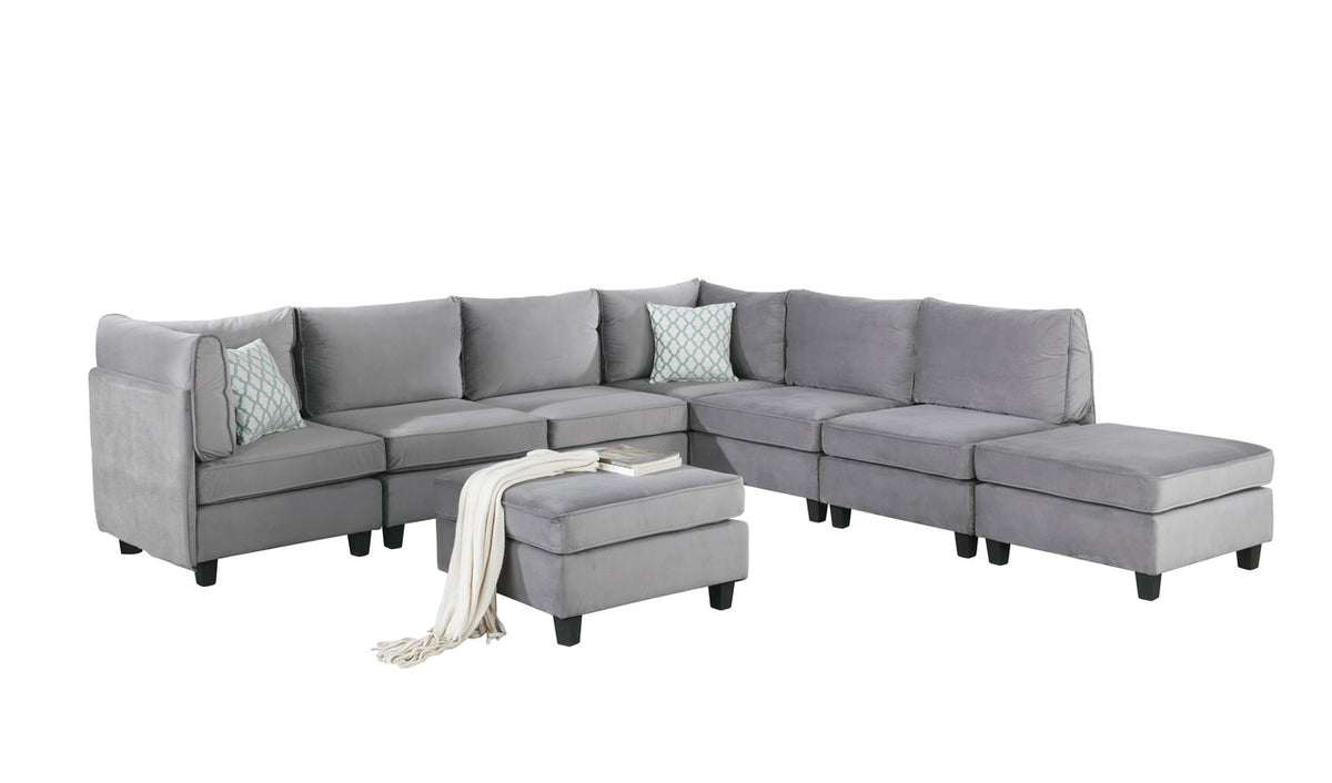 Simona Gray 120"W Velvet Modular Sectional Sofa