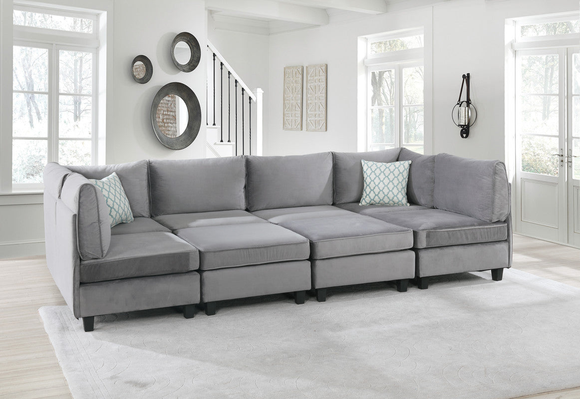 Simona Gray 120"W Velvet Modular Sectional Sofa