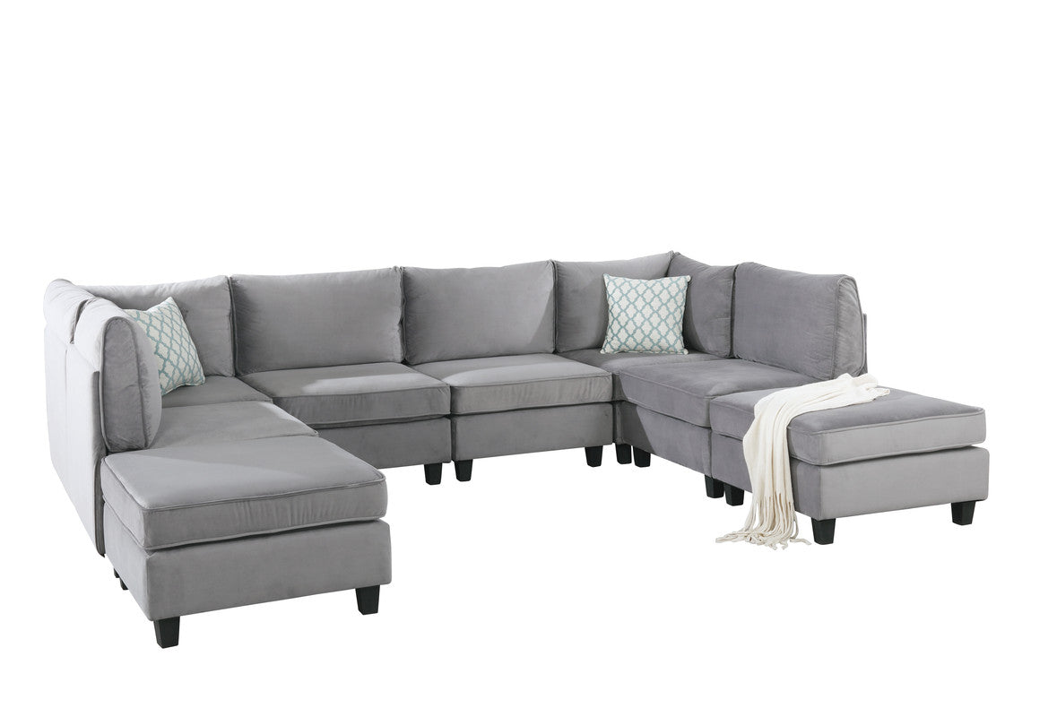 Simona Gray 120"W Velvet Modular Sectional Sofa