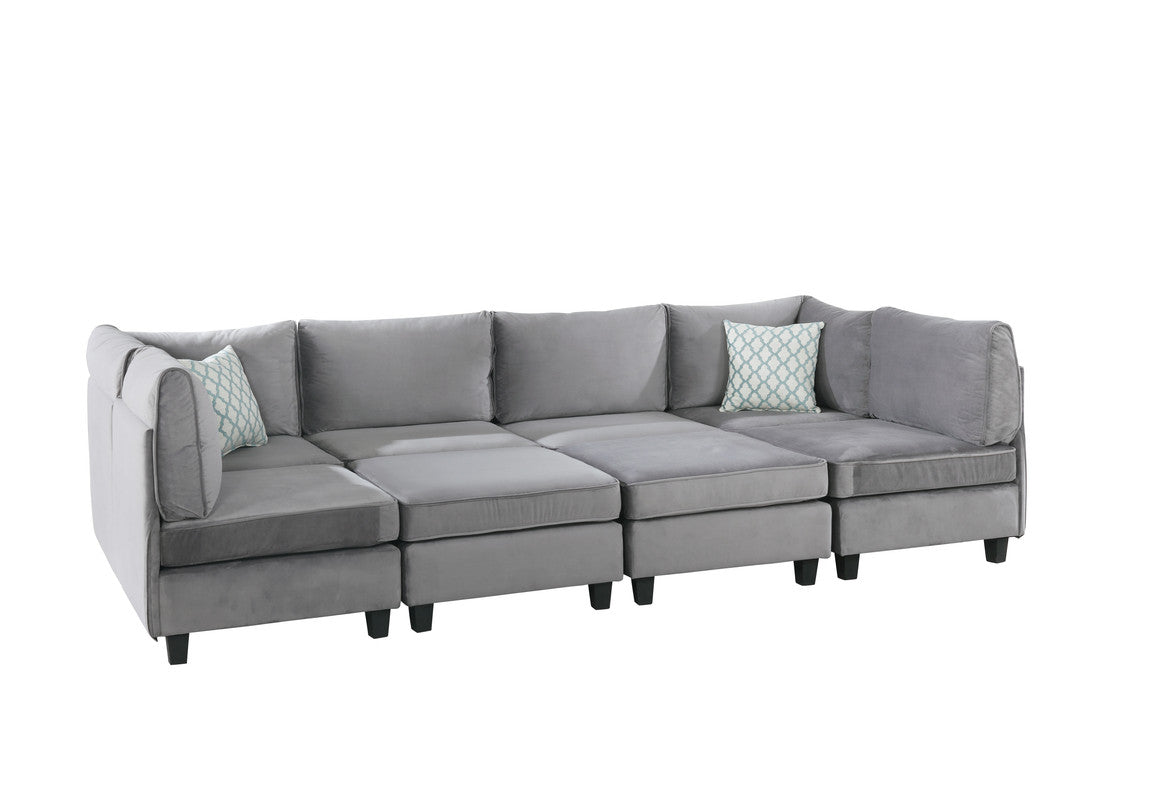 Simona Gray 120"W Velvet Modular Sectional Sofa