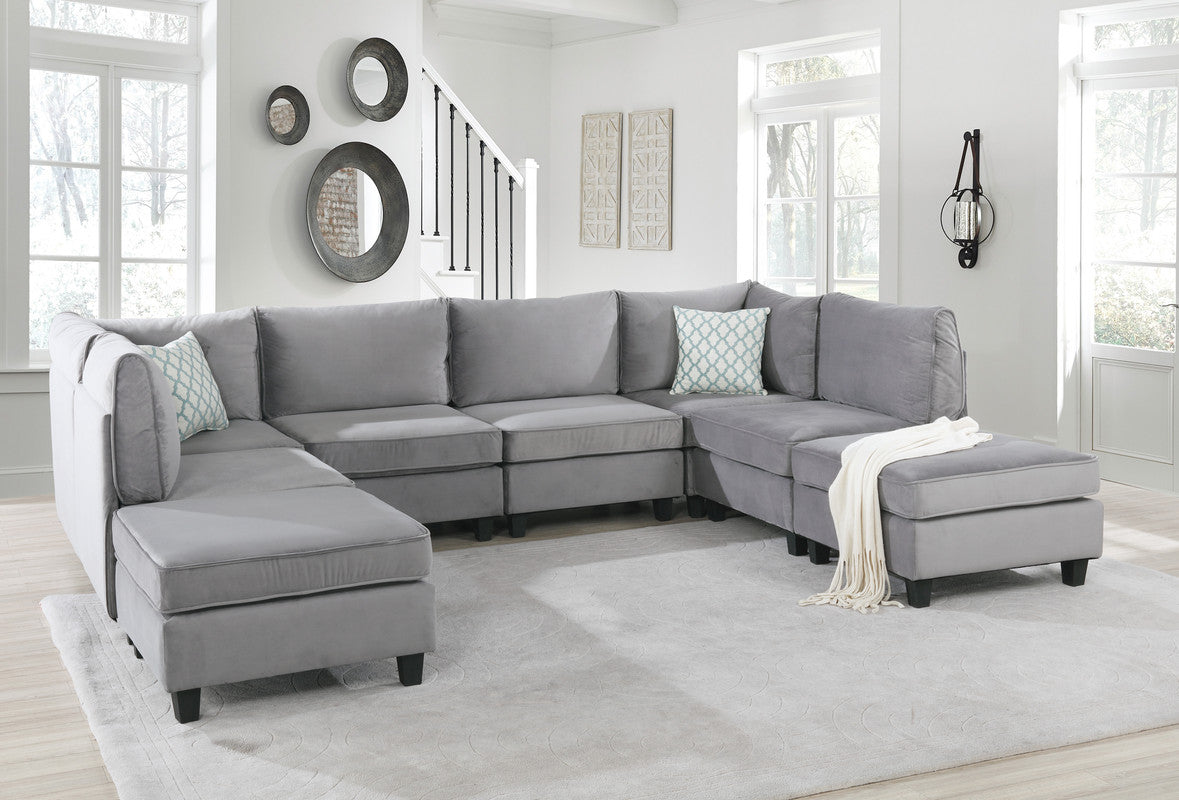 Simona Gray 120"W Velvet Modular Sectional Sofa