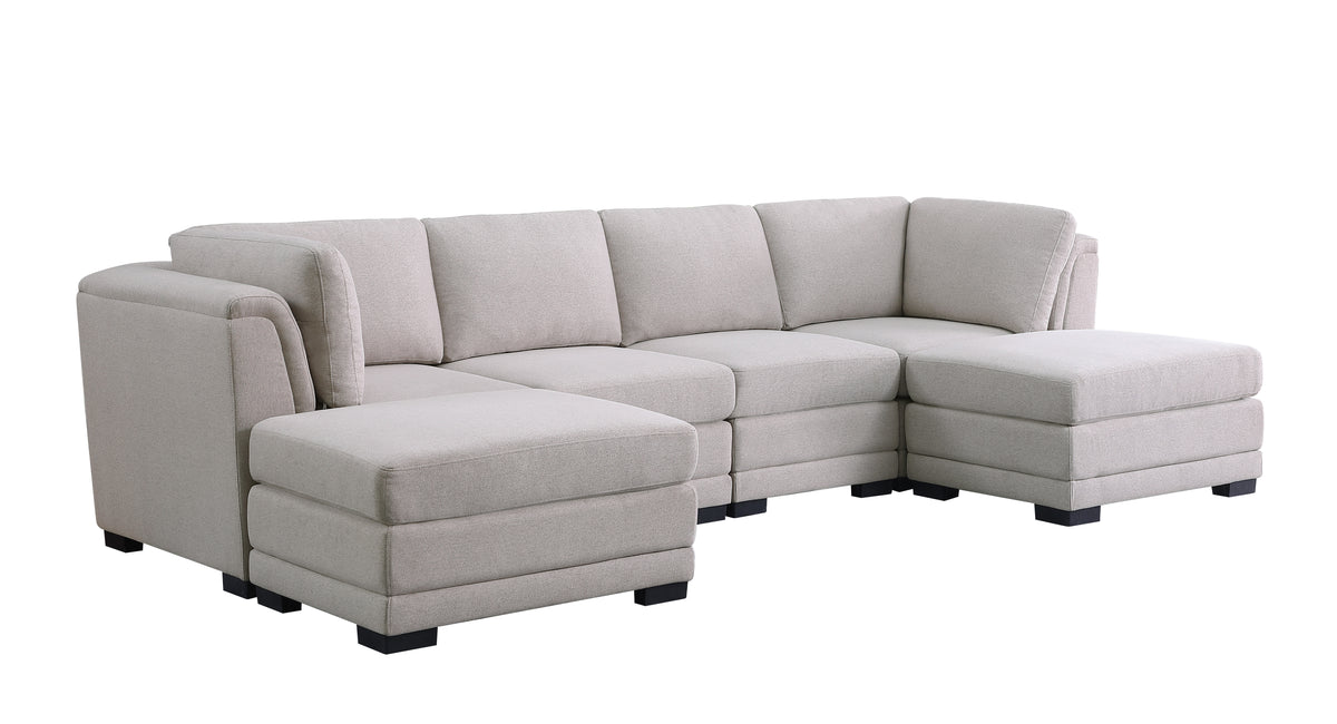 Kristin Light Gray 121.5"W Linen Reversible Sectional Sofa with 2 Ottomans