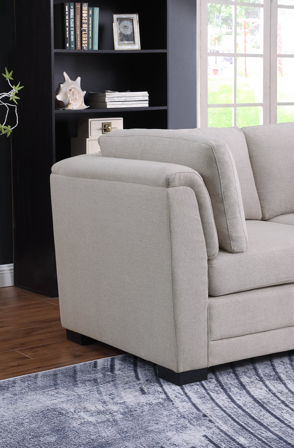 Kristin Light Gray 121.5"W Linen Reversible Sectional Sofa with 2 Ottomans