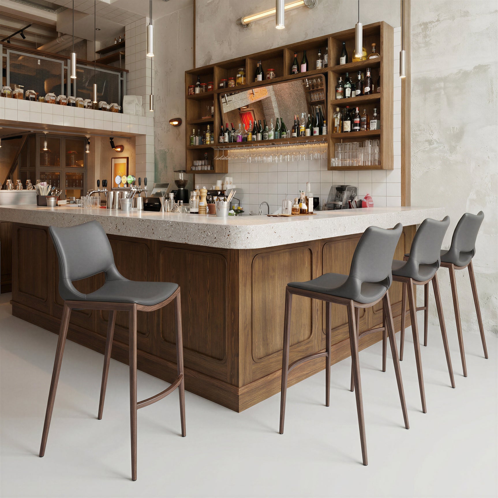 Ace Dark Gray & Walnut Barstool (Set of 2)