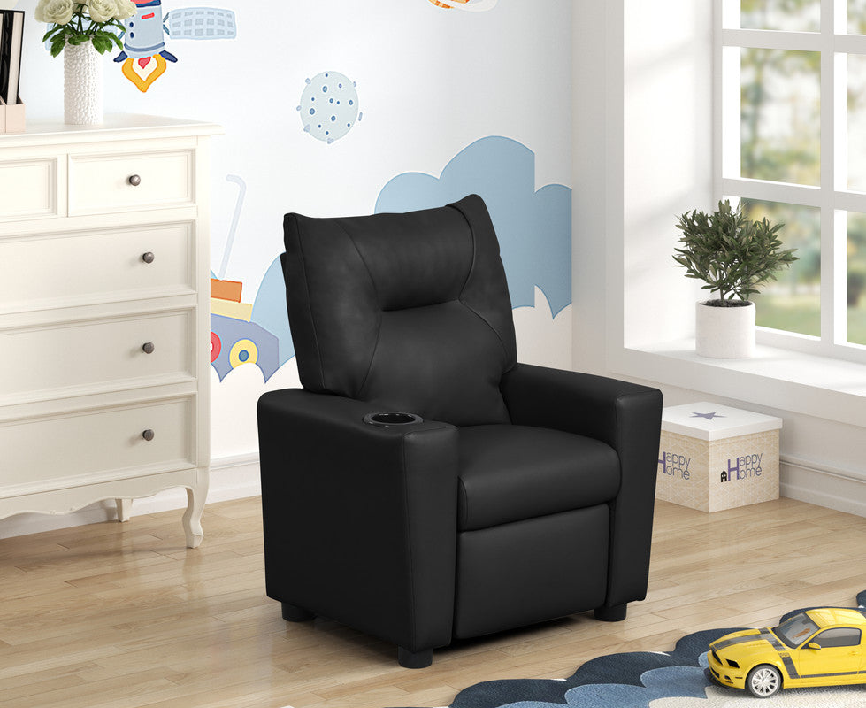 Perline Black 23"W PU Leather Kids Recliner