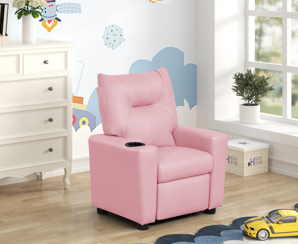 Perline Pink 23"W PU Leather Kids Recliner