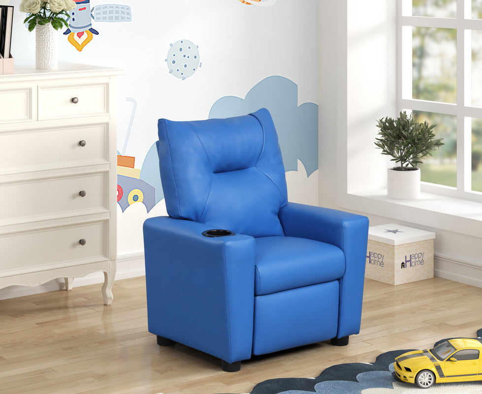 Perline Blue 23"W PU Leather Kids Recliner