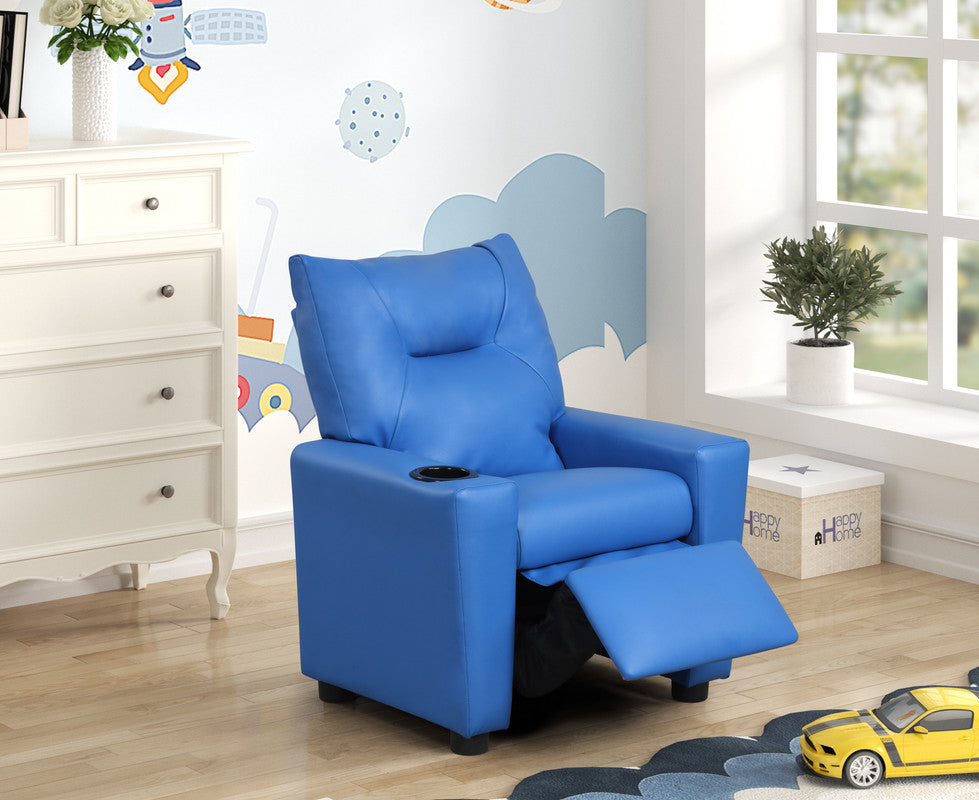 Perline Blue 23"W PU Leather Kids Recliner