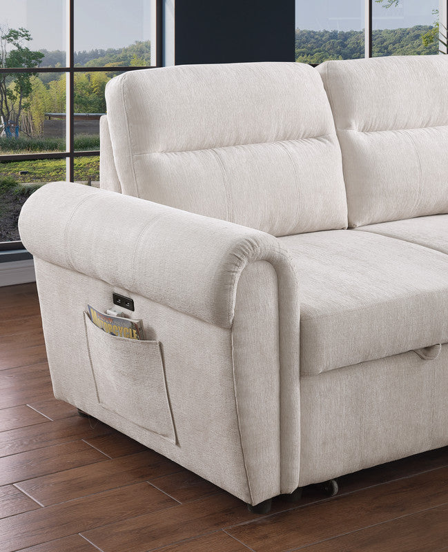 Hugo Beige 97"W Chenille Reversible Sleeper Sectional Sofa with Left-Facing Chaise