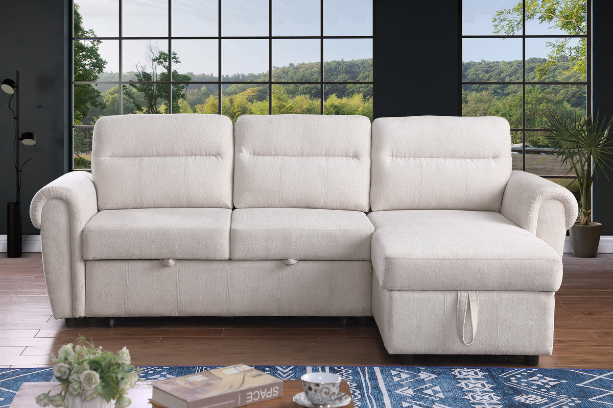 Hugo Beige 97"W Chenille Reversible Sleeper Sectional Sofa with Left-Facing Chaise