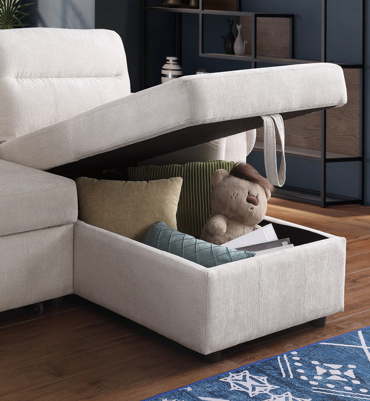 Hugo Beige 97"W Chenille Reversible Sleeper Sectional Sofa with Left-Facing Chaise