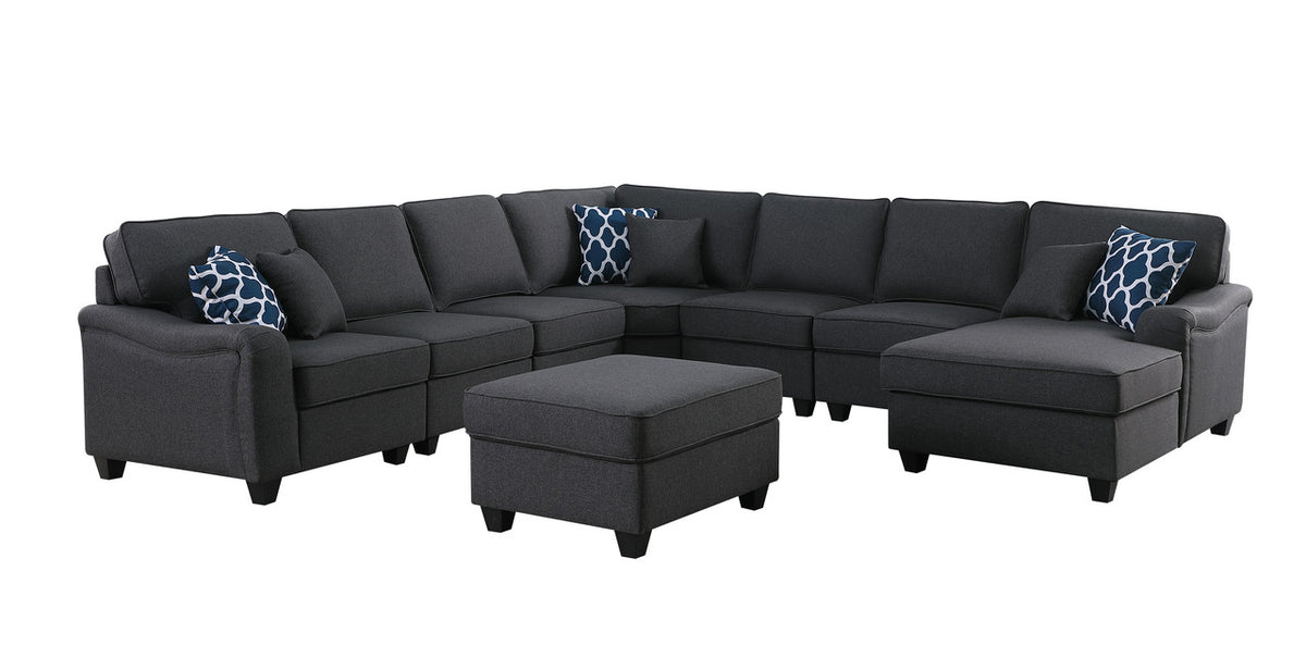 Leo Dark Gray 125"W Linen Modular L-Shape Sectional Sofa with Right-Facing Chaise & Ottoman