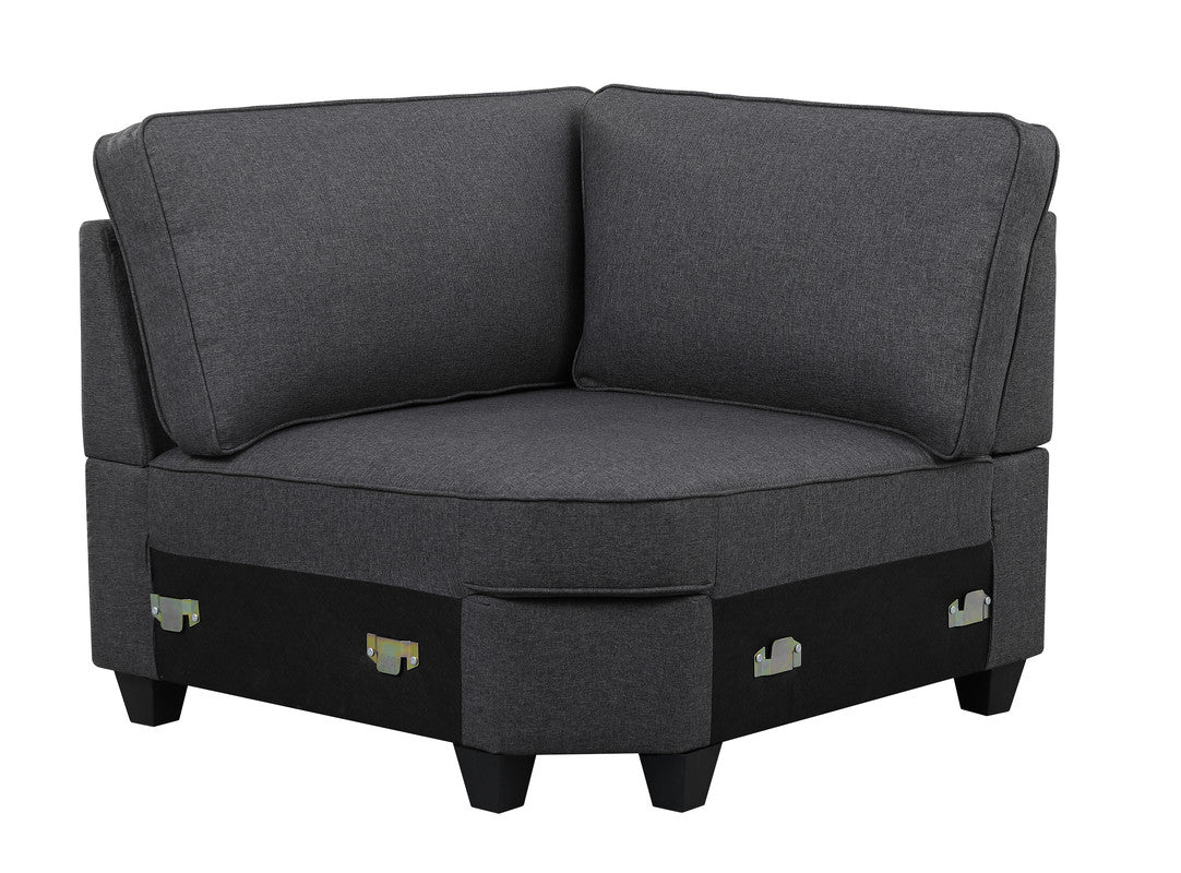 Leo Dark Gray 125"W Linen Modular L-Shape Sectional Sofa with Right-Facing Chaise & Ottoman