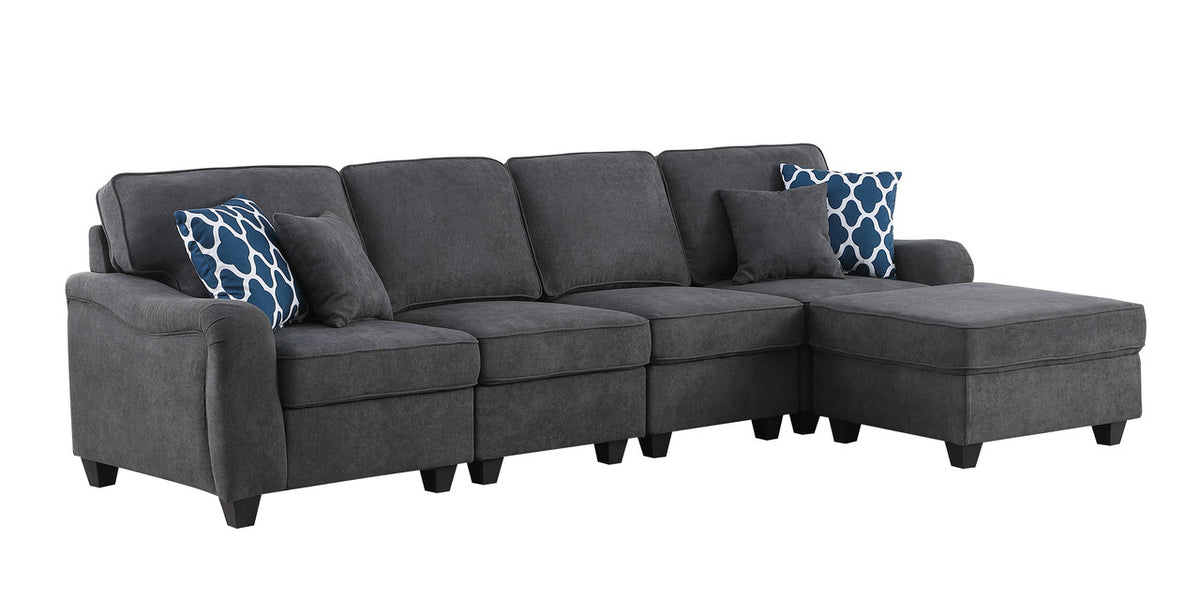 Leo Dark Gray 119"W Woven Fabric 5-Seater Sofa & Ottoman