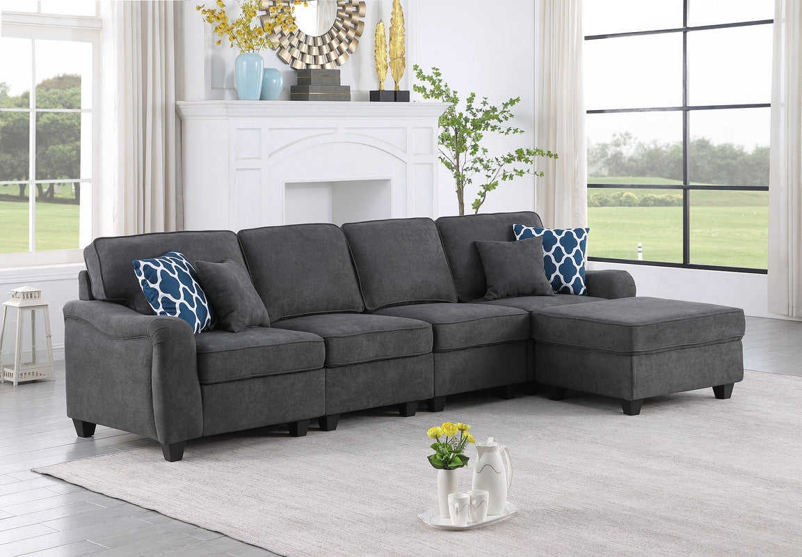 Leo Dark Gray 119"W Woven Fabric 5-Seater Sofa & Ottoman