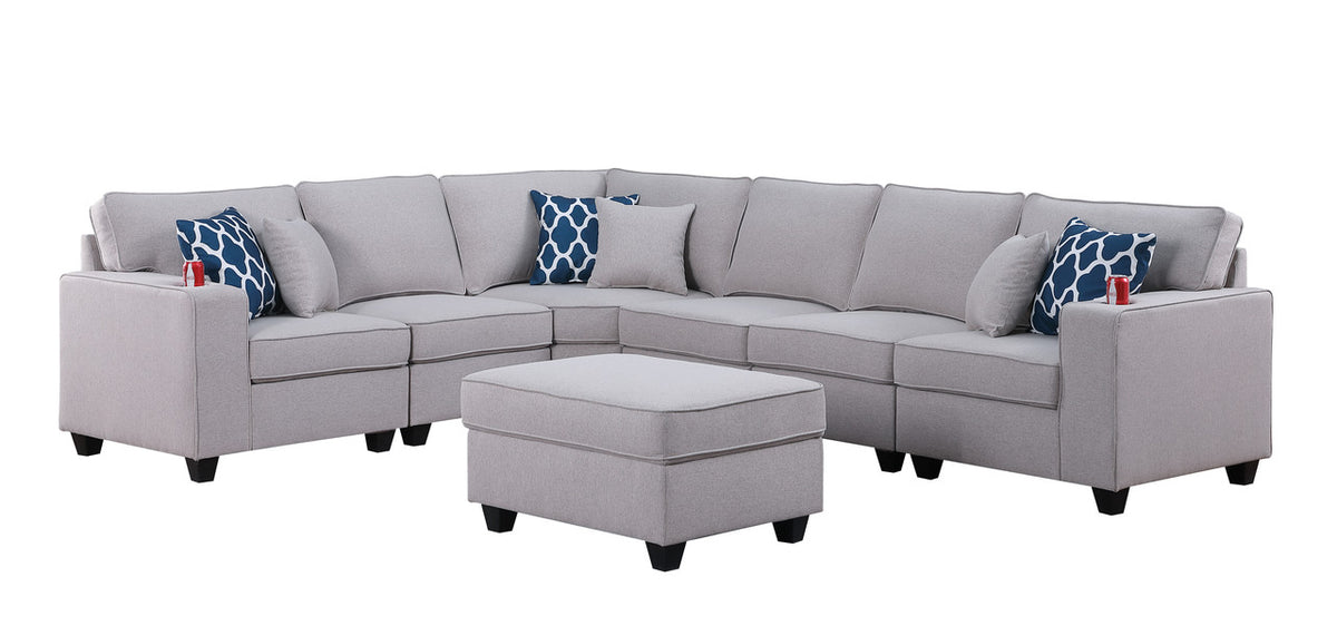 Cooper Light Gray 125"W Linen Reversible L-Shape Sectional Sofa with Ottoman