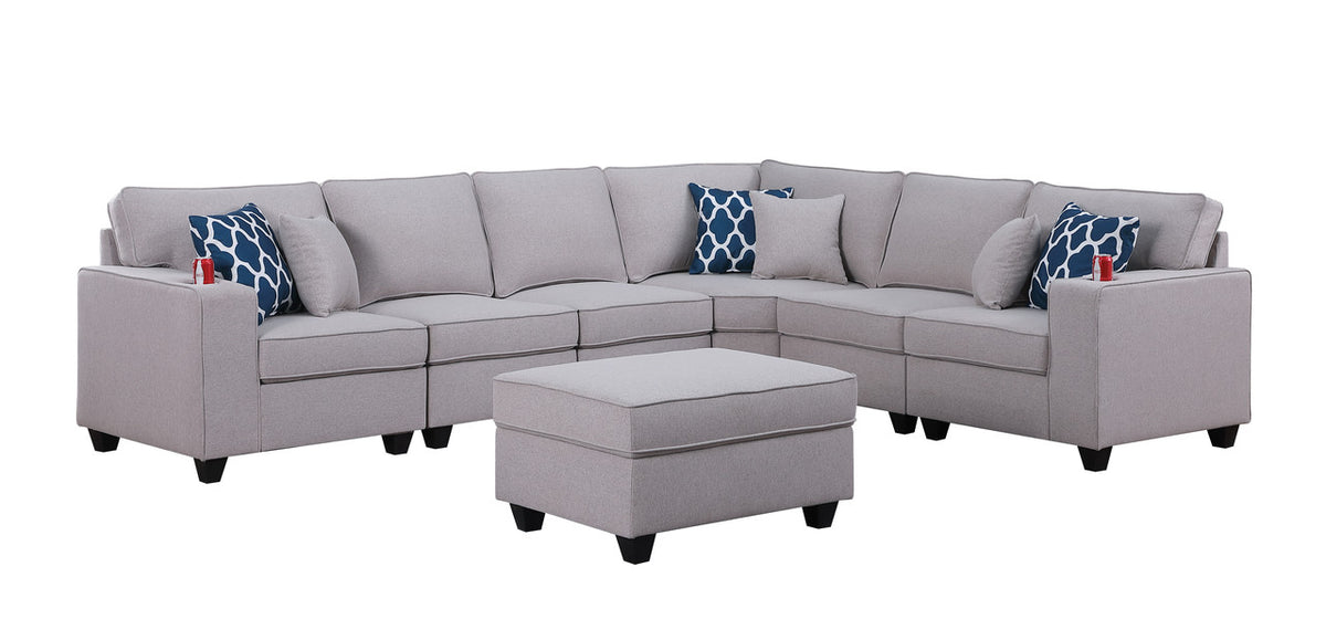 Cooper Light Gray 125"W Linen Reversible L-Shape Sectional Sofa with Ottoman