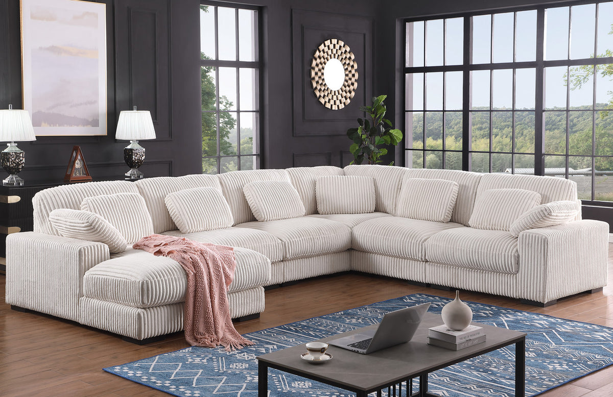 Nadine Beige 155.5"W Corduroy Modular Corner Sectional Sofa with Left-Facing Chaise