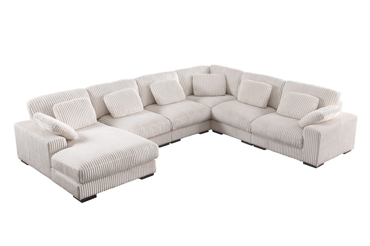 Nadine Beige 155.5"W Corduroy Modular Corner Sectional Sofa with Left-Facing Chaise