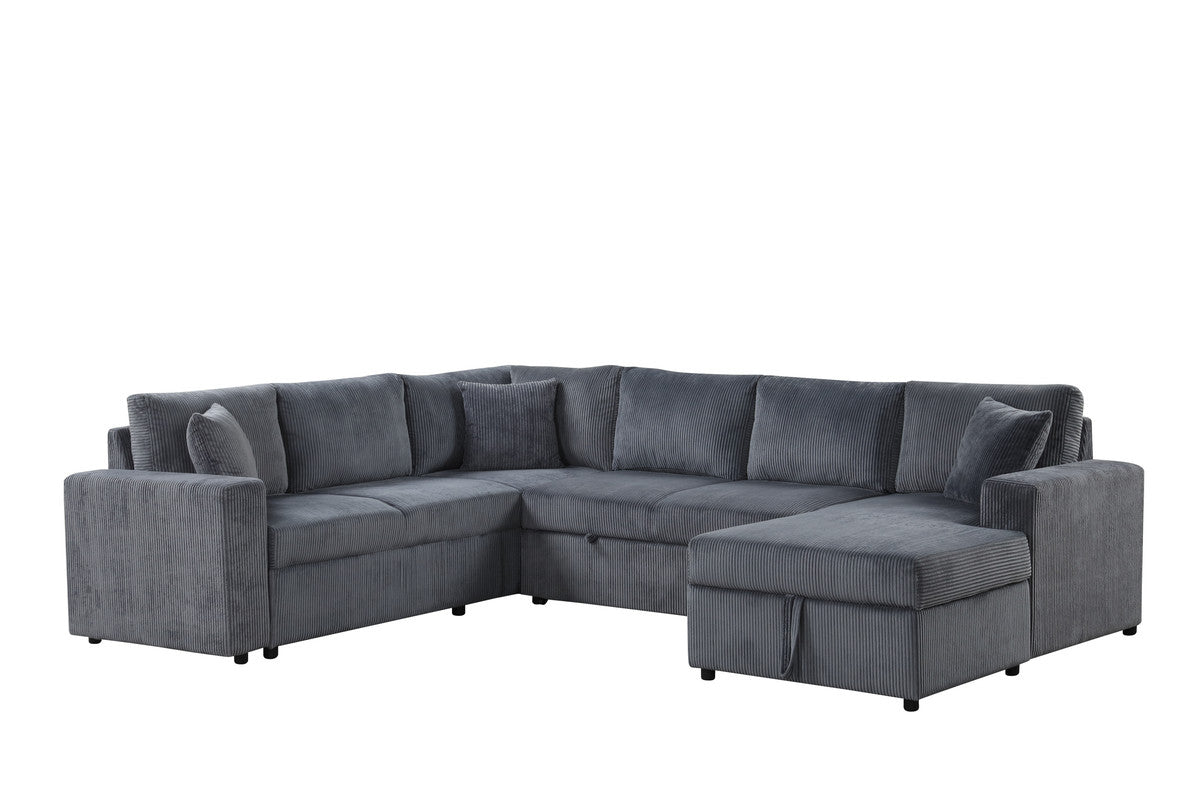 Ruxley Gray 123"W Corduroy Sleeper Sectional Sofa with Right-Facing Storage Chaise