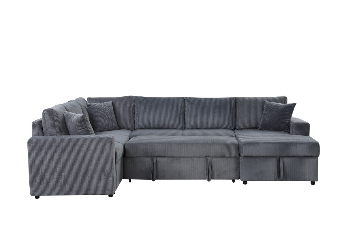 Ruxley Gray 123"W Corduroy Sleeper Sectional Sofa with Right-Facing Storage Chaise