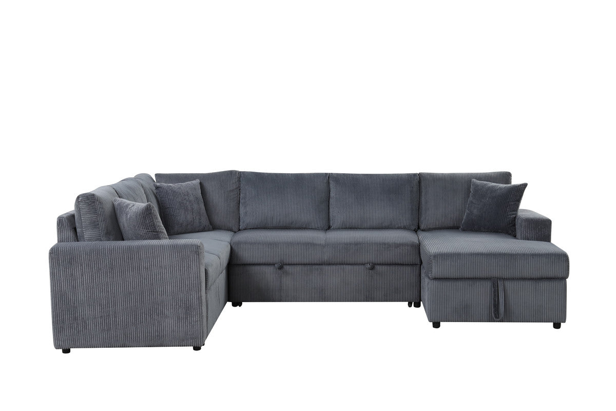 Ruxley Gray 123"W Corduroy Sleeper Sectional Sofa with Right-Facing Storage Chaise