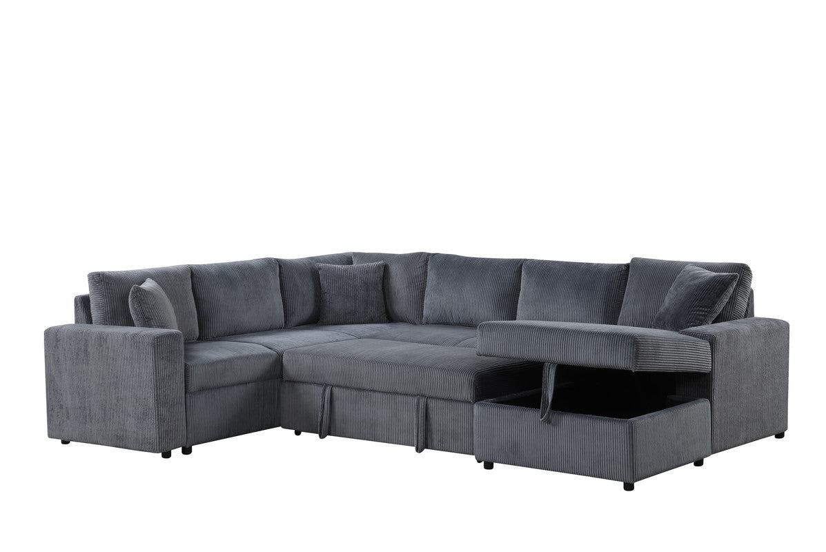 Ruxley Gray 123"W Corduroy Sleeper Sectional Sofa with Right-Facing Storage Chaise