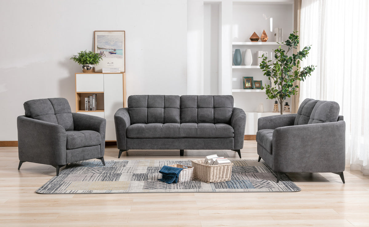 Callie Gray Woven Fabric Sofa, Loveseat & Chair Set