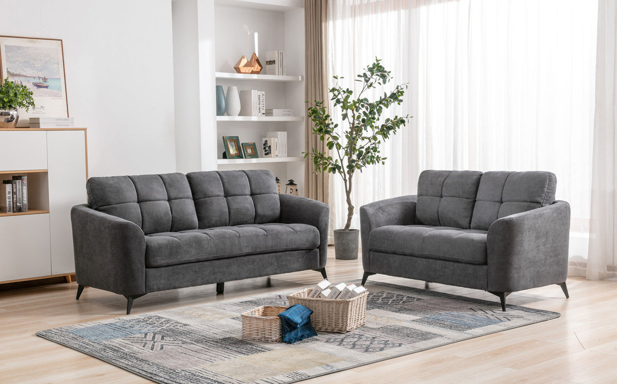 Callie Gray Woven Fabric Sofa & Loveseat Set