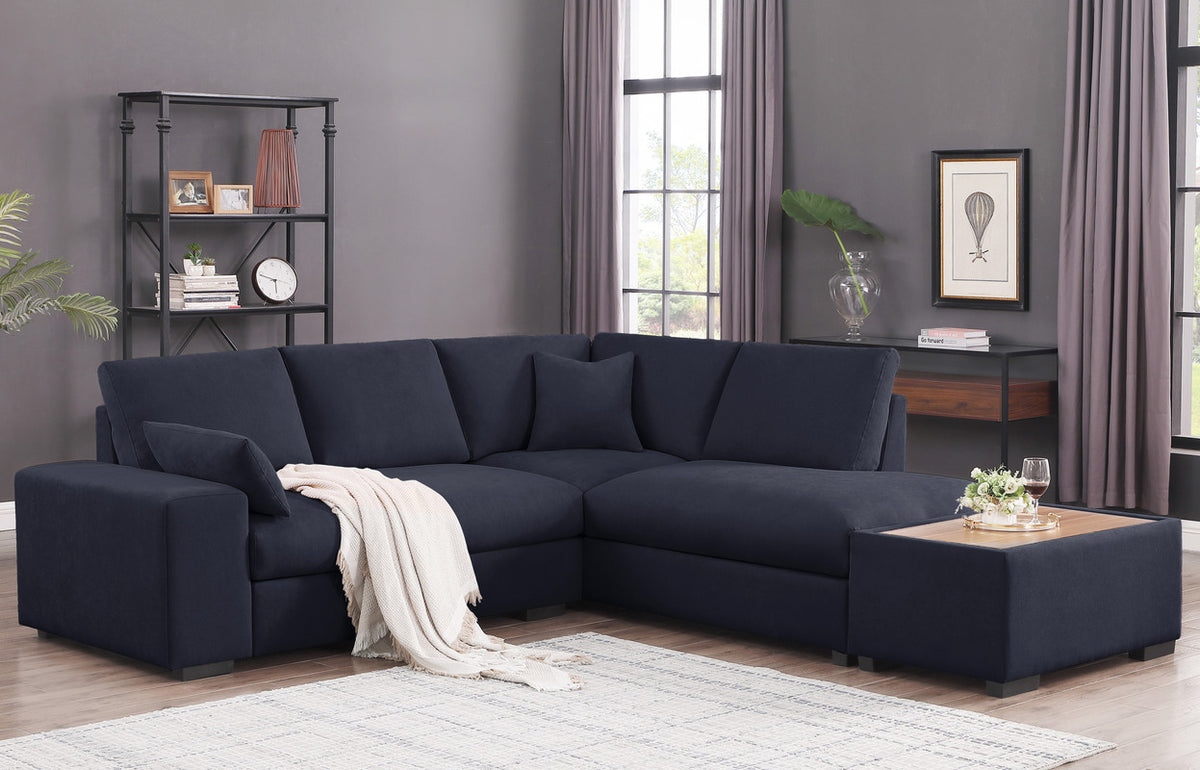 Joshua Dark Gray 100"W Woven Fabric Sectional Sofa with Right-Facing Chaise & Ottoman