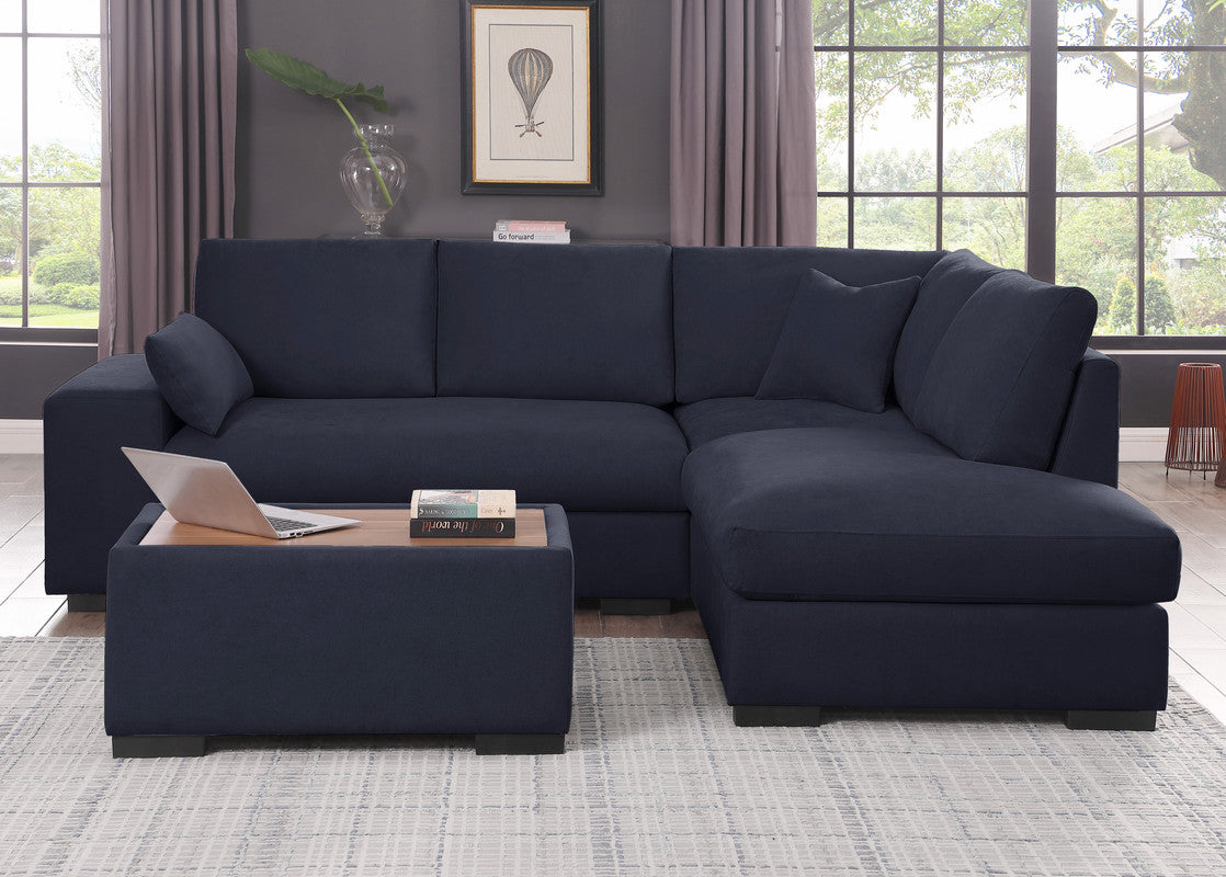 Joshua Dark Gray 100"W Woven Fabric Sectional Sofa with Right-Facing Chaise & Ottoman