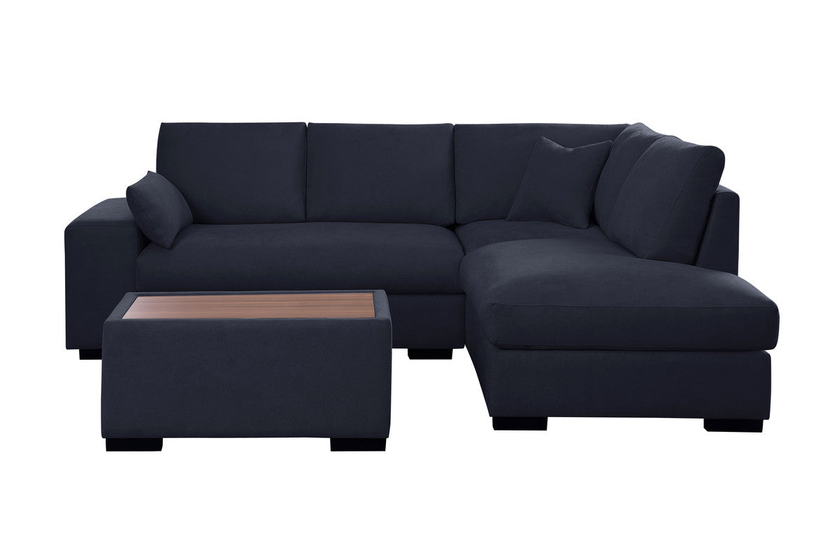 Joshua Dark Gray 100"W Woven Fabric Sectional Sofa with Right-Facing Chaise & Ottoman