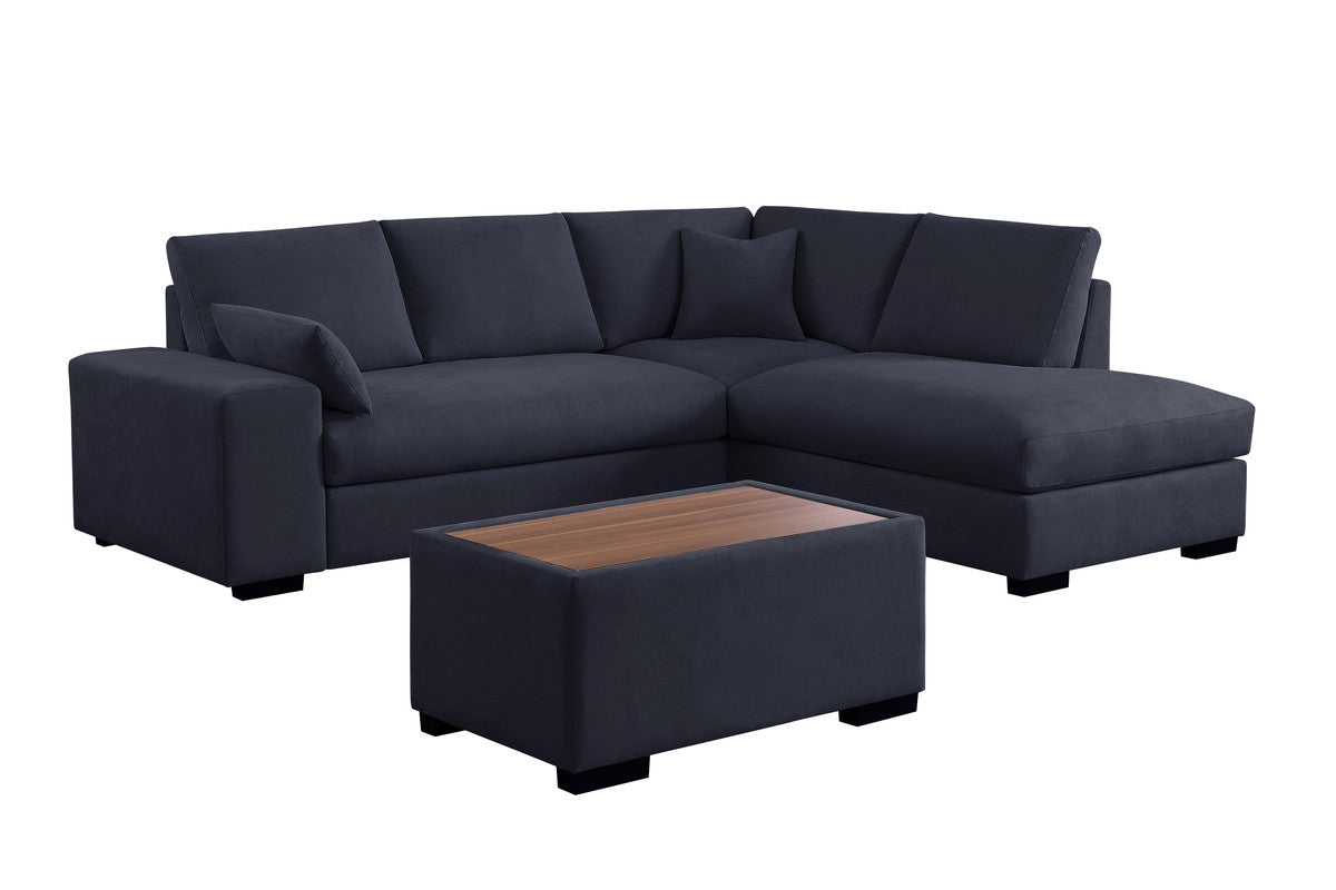 Joshua Dark Gray 100"W Woven Fabric Sectional Sofa with Right-Facing Chaise & Ottoman