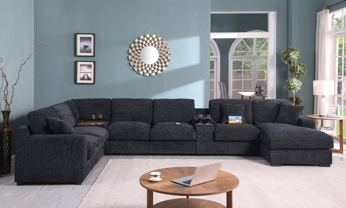 Celine Charcoal 141.5"W Chenille Corner Sectional Sofa with Right-Facing Chaise